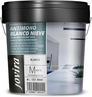JOVIRA PINTURAS Peinture avec protecteur anti-moisissure, blanc neige. Peinture plastique mate avec un bon pouvoir couvrant et une bonne blancheur. (4 Litres, Blanc Neige)