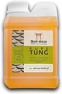 (Sol-éco) Huile Pure Tung | Protection et entretien du bois intérieur/extérieur | Contact alimentaire | Meubles de jardin, plan de travail, terrasse, cuisine, planches à découper, teck, parquet 1L