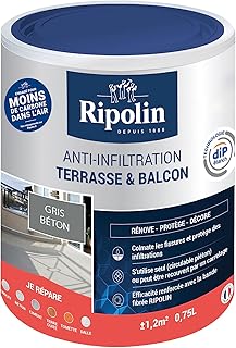 RIPOLIN - Revêtement Anti-Infiltration Terrasse & Balcon - Haute Résistance - Gris Béton - 0,75 Litre