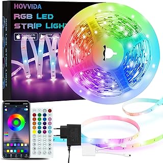 HOVVIDA Ruban LED 5M, 30 LED/Mètre, 1x5M, 24V RVB Bande LED, 150 LED, APP et Télécommande, Synchronisation de la Musique, Mode Minuterie, pour Chambre, Salle de Jeux, Fête, Festival