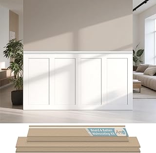 Art3d Kit de panneaux prêts à poser Board & Batten pour revêtement mural (210 x 113 cm) Panneau MDF pour accent mural dans la cuisine, la chambre et le salon - Peignable – Incl. bande d’arrêt et