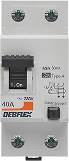DEBFLEX - Interrupteur Différentiel 40A 30mA 2 Pôles Type A - Module de Protection Electrique - Certifié NF - Installation dans Tableau Electrique - Gris
