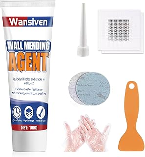 Pâte de réparation murale, enduit de rebouchage, kit de mastic mural blanc imperméable pour le remplissage des fissures et des surfaces en plâtre avec grattoir et tampon de réparation (100 g)