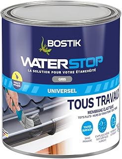 Bostik Waterstop Gris 1 kg – Membrane d’Étanchéité Toiture, Gouttières & Murs – Répare Fuites, Infiltrations & Fissures – Résistant UV & Intempéries
