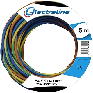 Electraline - 25148 - Bobine de Câble-K section, H07V-K 450/750V 1x2,5mm; 5 m Couleur : Marron/Bleu/Vert/Jaune