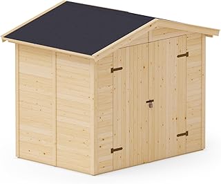 Upyard Abri de Rangement en Bois Naturel - Abri de Jardin Extérieur, Cabane à Outils de Jardin 244x170x181 cm, Naturel