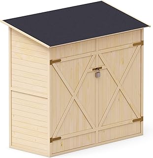 Upyard Abri de Jardin en Bois Naturel - Cabine de Rangement Extérieur - Cabane à Outils avec Système D