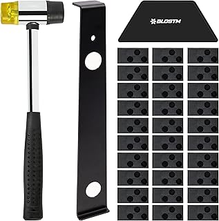 BLOSTM Kit Pose Parquet Stratifié - 30 Entretoises de Sol Stratifié, Maillet en Caoutchouc Double Face, Bloc Taraudage Robuste et Barre de Traction en Acier Robuste - Kit Parquet Stratifié