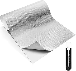 Barrière Thermique Aluminisée, 60 x 200 cm Isolant Thermique Envers Adhésif, Reflecteur de Chaleur pour Radiateur, Protection Haute Température Adhesif Matériau Réfléchissant pour Tuyau Voiture