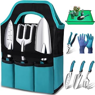 Kynup Kit à Outils de Jardinage, 7 Pièces Outil Jardinage, Ensemble Cadeau de Jardin Résistant à la Rouille avec Un Fourre-Tout de Rangement Durable, Cadeaux de Jardinage Idéaux pour Femmes et Hommes