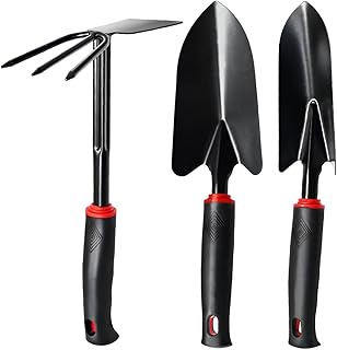 Outils de Jardinage 3 pièces avec poignée antidérapante – Kit Professionnel en Acier Inoxydable pour Plantation, Excavation et zonage (Pelle, transplantateur, houe Double)