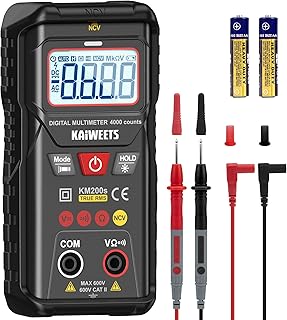 KAIWEETS Multimètre Numérique KM200s True RMS, 4000 Comptes, Voltmètre Intelligent, Détecteur de Tension sans Contact, Sélection Automatique, Mesure Tension AC/DC, Résistance, Testeur de Continuité